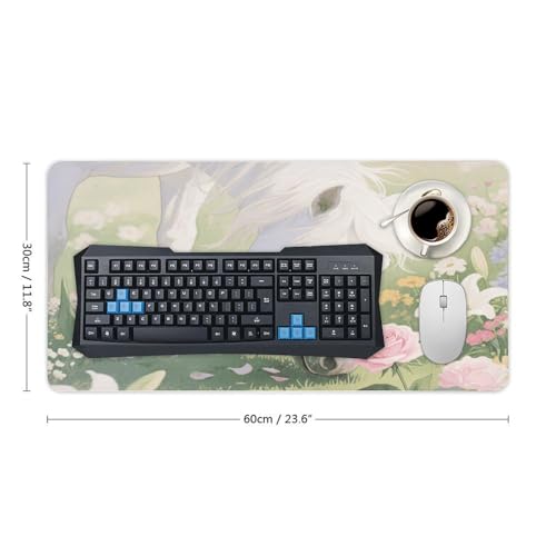 Desk Pad Protector 24x12 Inch Extended White Horse Keyboard Mouse Mat miniatura 2