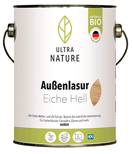 ULTRA NATURE Außen Lasur, 2,5L, Eiche Hell, Vegan, Natürlich Bio, Lösemittelfrei, Holzschutzlasur