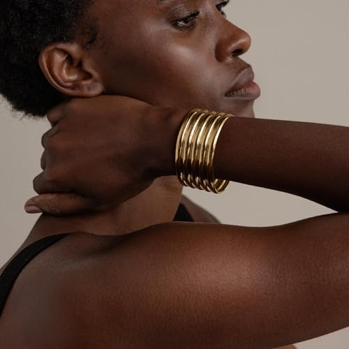 Collner Ribbed Cuff Bracelet for Women Vintage Boho Wide Minimalist Bangle Bracelets Statement Bracelet Thick Arm Cuff Gold Silver Bracelet3