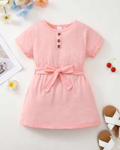 Toddler Girl Clothes Summer Short Sleeve Dress Shirt Little Boho Casual Ruffle Dressess Pink Swing Sundress 3T 4T Girl Clothes Outfits2