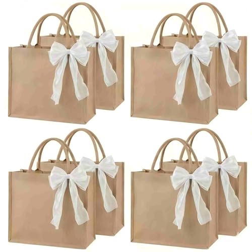 ZVQTD 8pcs Burlap Tote Bags Set with Handles, Large Jute