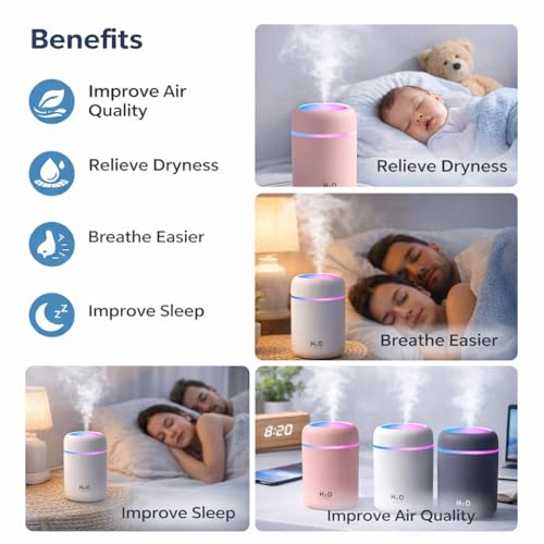 Image of Pure Aroma H2O Scent Oil Diffuser Humidifier with LED Light & Aroma Diffuser for Bedroom, Office & Car | Portable Quiet Mist Humidifier