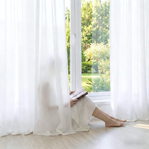 NICETOWN NICETOWN White Privacy Sheer & Multi-Color Blackout Curtains (84 Inch/84in, 2 Panels Each) for Home