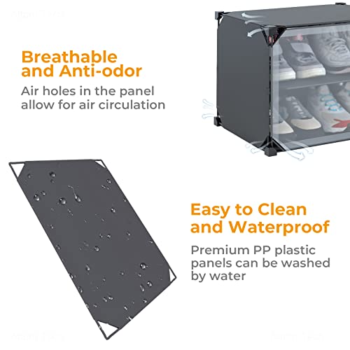 Nihome Shoe Rack Organizer Storage Bin Box - 24 Pairs Closet Shoe Storage With Doors- Stackable Plastic Shoe Storage Box - Free Standing Shoe Rack For Entryway Garage Bedroom #TOP3