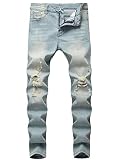 GUNLIRE Boy's Light Blue Skinny Jeans Ripped Destroyed Distressed Stretch Denim Pants 036