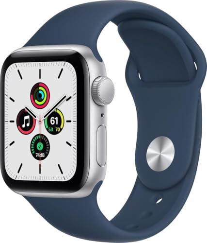 Image of Apple Watch SE (GPS, 40mm) - Silver Aluminum Case with Abyss Blue Sport Band (Renewed)