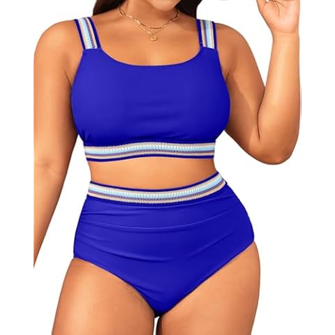 Daci Royal Blue Women Two Piece Plus Size Bikini - High Waisted Swimsuits Tummy Control Bathing Suits Swimwear 2025 18W Cover