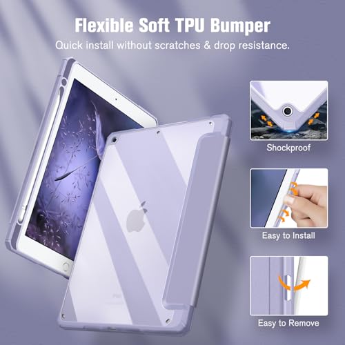 FINTIE Hybrid Case Compatible with iPad 9th / 8th / 7th Generation (2021/2020/2019) 10.2 inch - Shockproof Cover with Clear Back Shell w/Pencil Holder, Auto Wake/Sleep, Lilac Purple - Image 6