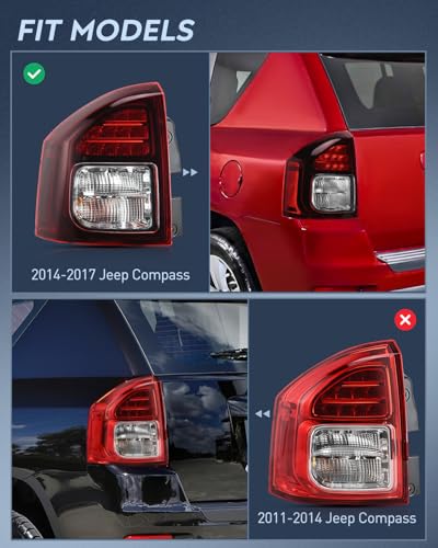 Image of Nilight Taillight Assembly Compatible with 2014 2015 2016 2017 Jeep Compass | Tail Light OE Style Rear Lamp Replacement Driver Side w /Bulbs