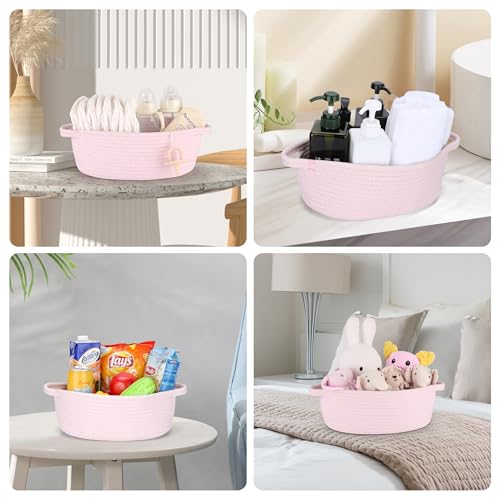 Image of Baby Gifts Basket Empty with Gifts Bag and Ribbon12 inchx8 inchx5 inch Gift Baskets to Fill Easter Baskets Birthday Baskets Small Woven Cotton Rope Basket Baby Toy Baske(pink, regular)
