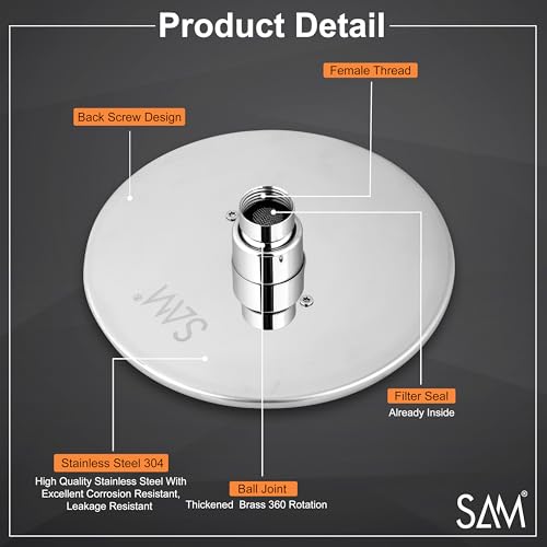 Image of SAM Shower Slim High Pressure Rainfall Showerhead Without Arm for bathroom (Collar Square, 4 * 4)