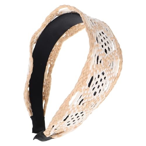 Image of Operitacx Bohemian Vintage Wide Raffia Headband for Women Comfortable Fit Woven Straw Hair Band Creates Beautiful Hairstyles for Occasions and Beach Outfits