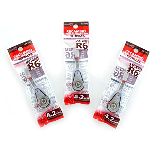 PracticOffice Super R6 - Ricambi per Nastri Correttivi di Alta Qualità. 3 Unità di 4.2 mm Larghezza