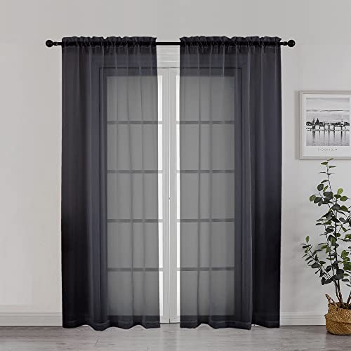 Image of Chyhomenyc Black Sheer Curtain 72 Inches Length 2 Panels, Voile Rod Pockets Light Filtering Airy Window Treatment Drapes for Living Room Bedroom, Each 42Wx72L