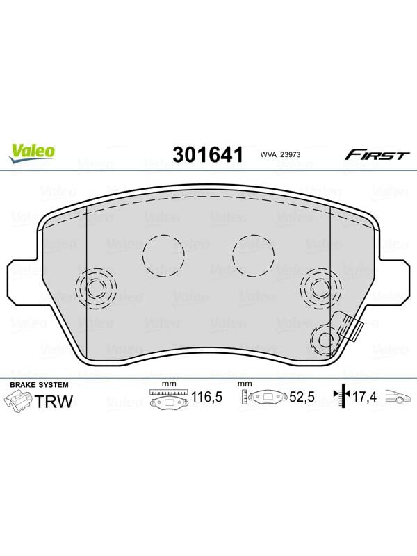 VALEO 301641 Jeu de plaquettes de frein FIRST, Essieu avant, contact de signal d'usure exclu, avec tôle anti-bruit