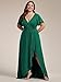Ever-Pretty Women's Glitter Stretch V Neck A-line High Low Ruffles Plus Size Formal Dresses with Sleeves Dark Green US14