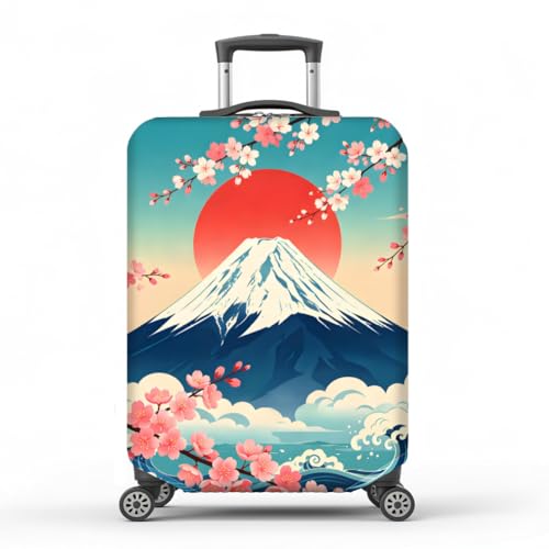 MAYJOYDIY Mount Fuji Luggage Cover Japanese Cherry Blossom Elastic Baggage Covers Wave Print Dust-Proof Suitcase Sleeve Anti-Scratch Washable Suitcase Protector L Fit 26-28 Inch Luggage