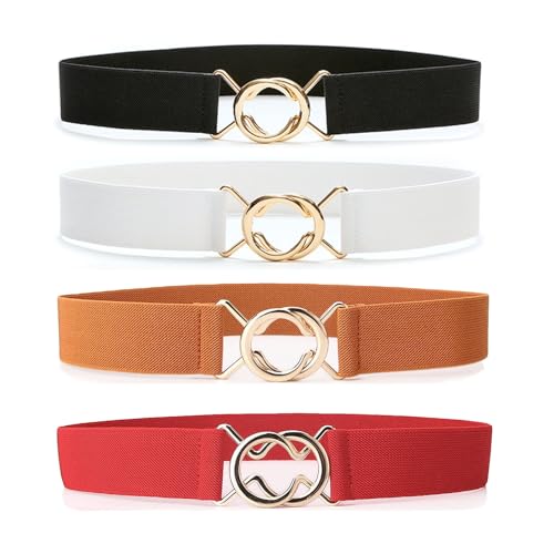 4 packs of Women's Thin Elastic Belt Women's Alloy Buckle Elastic Women'sBelt DressBelt