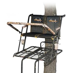 Muddy Nexus XTL 20 Foot Tall Climbing Safety System 2 Person Seat Deer Hunting Ladder Tree Stand with Flip Up Shooting Rail, Black
