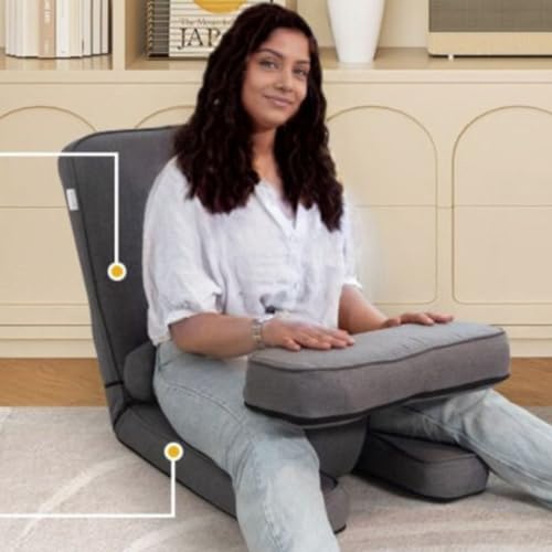 Image of Kawachi Multipurpose Recliner Laptop Table with Foldable Portable Floor Chair - Adjustable Cushion Seat with Ergonomic Backrest for Work, Gaming, Relaxation, Reading, and Home Office Use - Grey