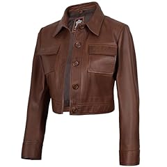 Freddie - Women's Cropped Leather Jacket Cognac Wax