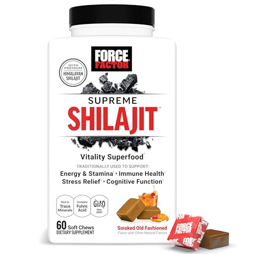 FORCE FACTOR Supreme Shilajit Premium Himalayan Shilajit for Men & Women Promote Energy Stamina Immune Health Endurance & Focus Smoked Old Fashioned Flavor 60 Soft Chews
