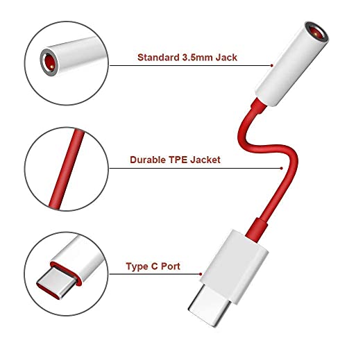 Image of etguuds Original Oneplus Type C To 3.5Mm Audio Jack Converter Splitter Adapter Headphones Jack For Earphones, Mic, Multicolour