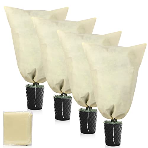 4枚入り 植物保護カバー 防寒カバー 不織布保温ネット 調節引き紐付き 通気性良い 冬用防寒 霜・雪・風・虫害対策 被せるだけ プランターカバー 観葉植物/鉢カバー 耐久 再利用可能 ガーデニング用品 120x80cm