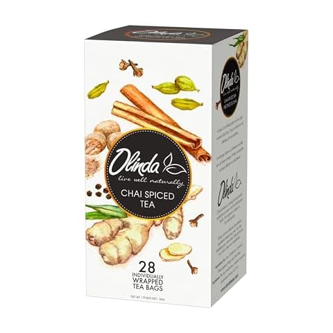 Olinda Chai Spiced Black Tea Organic Ceylon Cinnamon Ginger Cardamom Fall Tea Bags Caffeinated Tea Bags Brew Hot or Cold Festive 28 Tea Bags Pack of 1 Cover