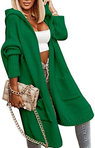 Aoysky Womens Long Cardigans Cable Knitted Open Front Oversized Hooded Outerwear Sweater Coat Green