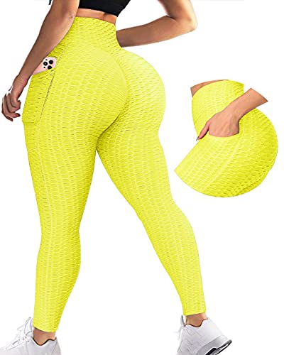 Leggings de levantamiento de glúteos con bolsillos para mujer, le...