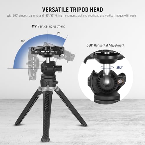 Image of NEEWER Mini Desk Tripod for iPhone with 2in1 Phone Holder /Action Camera Adapter /Flexible Arm, Small Portable Pocket Tripod Compatible with GoPro iPhone for Travel Vlogging Video Recording, TS006