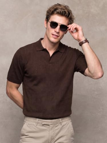 Image of Veirdo Men's Flatknit Printed Half Sleeve Polo T-Shirt with Collared Neck, Loose Comfortable Fit, Casual Style for Office, Travel, (Sizes S to 2XL)
