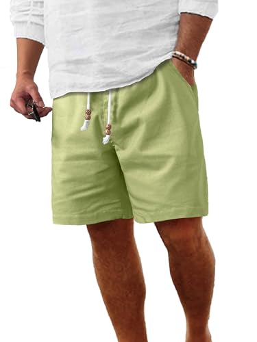Image of Comdecevis Men's Linen Shorts Casual Elastic Waist Drawstring Summer Beach Vacation Yoga Golf Shorts with Pockets