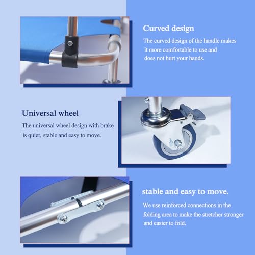 Medical Stretcher,Aluminum 4-Wheel Foldable Stretcher Trolley with Drawbar,Medical Emergency Folding Portable Stretcher for Hospitals, Sports venues, fire Rescue, and homeuse,Bearing Capacity 350 lb - Thumbnail 2