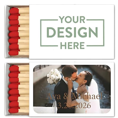 Personalized Custom Your Design Matches for Wedding Favors, Birthday Favor, Housewarming Gift (Set of 50 Matchboxes) (White Box)