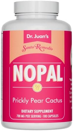 Santo Remedio Nopal. Sugar and Gluten Free Dietary Supplement. Prickly Pear Cactus Dietary Supplement. 700 mg, 180 Capsules.