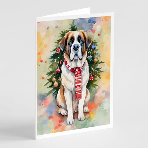 Caroline's Treasures DAC3613GCA7P Saint Bernard Christmas Greeting Cards Pack of 8 Blank Cards with Envelopes Whimsical A7 Size 5x7 Blank Note Cards