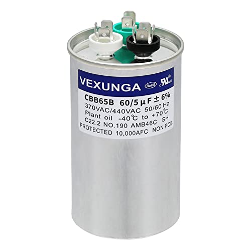 Image of VEXUNGA 60 /5uF 60+5 MFD 370VAC or 440VAC Dual Run Start Round A /C Capacitor