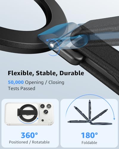 Image of SUPERONE 2025 Upgrade for MagSafe Phone Grip with Finger Strap, Removable MagSafe Ring Holder with Kickstand Finger Loop, Mag Safe Accessories for iPhone 17 /16 /15 /14 /13 /12 Series, Black