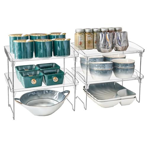 HTRYBNES 4 Pack Cabinet Organizer Shelf, Stackable Kitchen Counter Shelves,