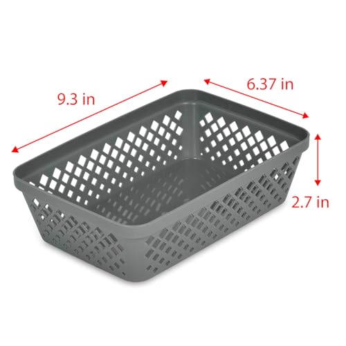 Image of Glad Plastic Storage Basket Set - Multipurpose Drawer Trays, Kitchen Pantry Containers, and Bathroom Bins - 6 Pack Medium Organizers, Grey