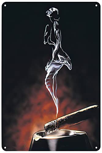 Vintage Metal Signs Cigar Smoke Pinup Girl Abstract Poster Tin Sign Wall Art Decor Plaque for Home Bar Pub Club Office Living Room Shop Garage Gift 12x8 inch