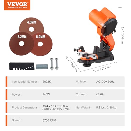 VEVOR Electric Chainsaw Sharpener, 140W Electric Saw Chain Blade Sharpener 5700RPM, Professional Bench Chain Saw Sharpening Tool with 3 Grinding Wheels Fit 0.25" to 0.404" Pitch Chains - Image 7
