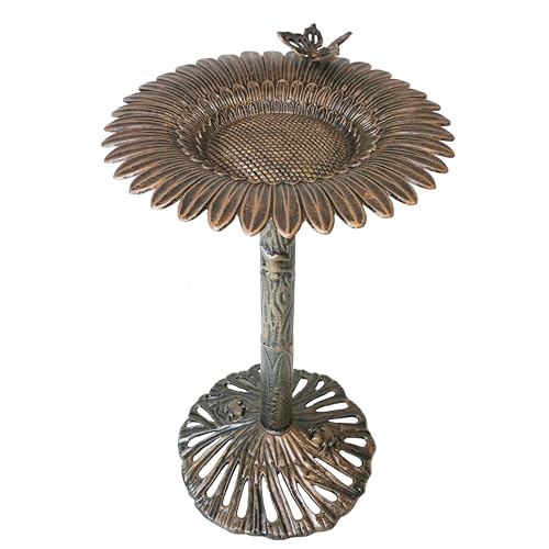 Image of Oakland Living Round Cast Aluminum Metal 32-in Bronze Bird Bath with Butterflies and a Sunflower