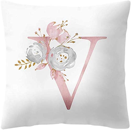 MOCOFO Housse de coussin décorative pour la maison - Motif lettre de l'alphabet anglais - Taie d'oreiller créative avec motif floral - Décoration de chambre d'enfant - 45 x 45 cm Cover