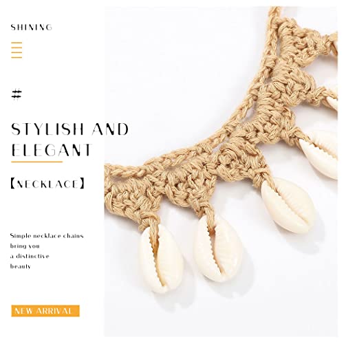 Chennie Boho Cowrie Shell Choker Necklace Khaki Handmade Adjustable Rope Necklaces Beach Seashell Chain For Women And Girls #TOP3