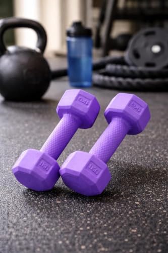 Image of Dumbbell 1Kg Pair Hexa PVC Dumbbells Set For Home Gym, Exercise & Fitness Dumbbell (Black) Fixed Weight Dumbbell Home And Gym Use (1Kg X 2PCS)