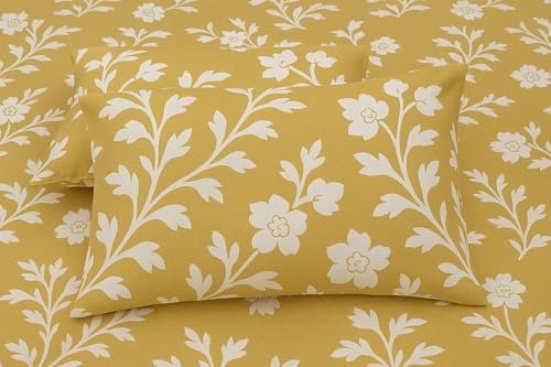 Image of Elastic Fitted Bedsheets with 2 King Size Pillow Covers | Double Bed with All Around Elastic, Size 72 x 78 x 8 Inches (Yellow White Floral)