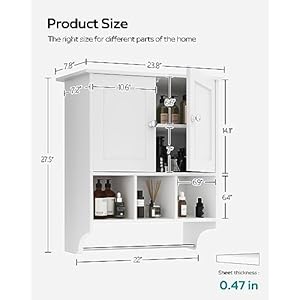 Medicine Cabinets, Space Saving Wall Cabinet with 2 Doors and Adjustable Towel Rack Shelves, Storage Cabinet for Toilet, Bathroom, Living Room, Kitchen (White) Medicine Cabinets Space Saving Wall Cabinet with 2 Doors and Adjustable Towel Rack Shelves Storage Cabinet for Toilet Bathroom Living Room Kitchen White